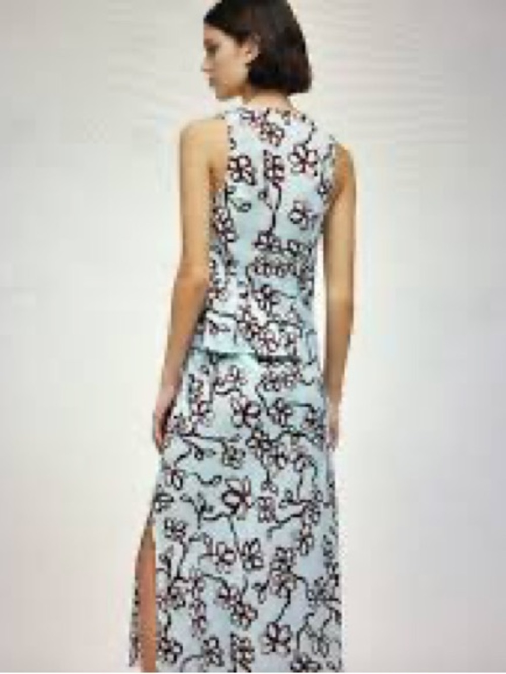 Madewell Sleeveless Floral Set Top and Skirt  in Light Blue and Black